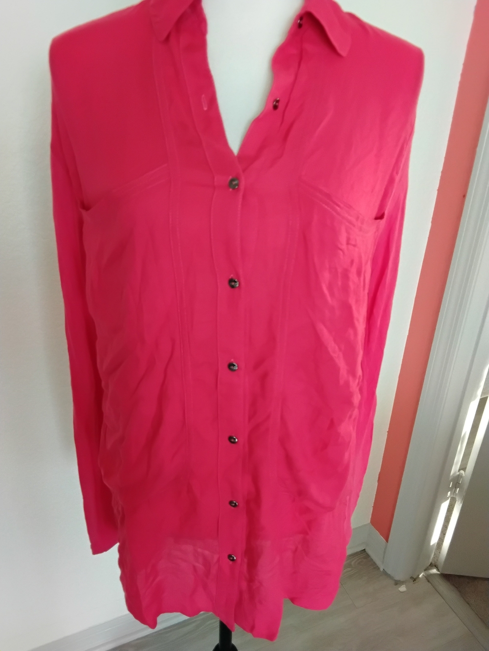 Free People Coral Pink Button-Down Long Sleeve Shirt